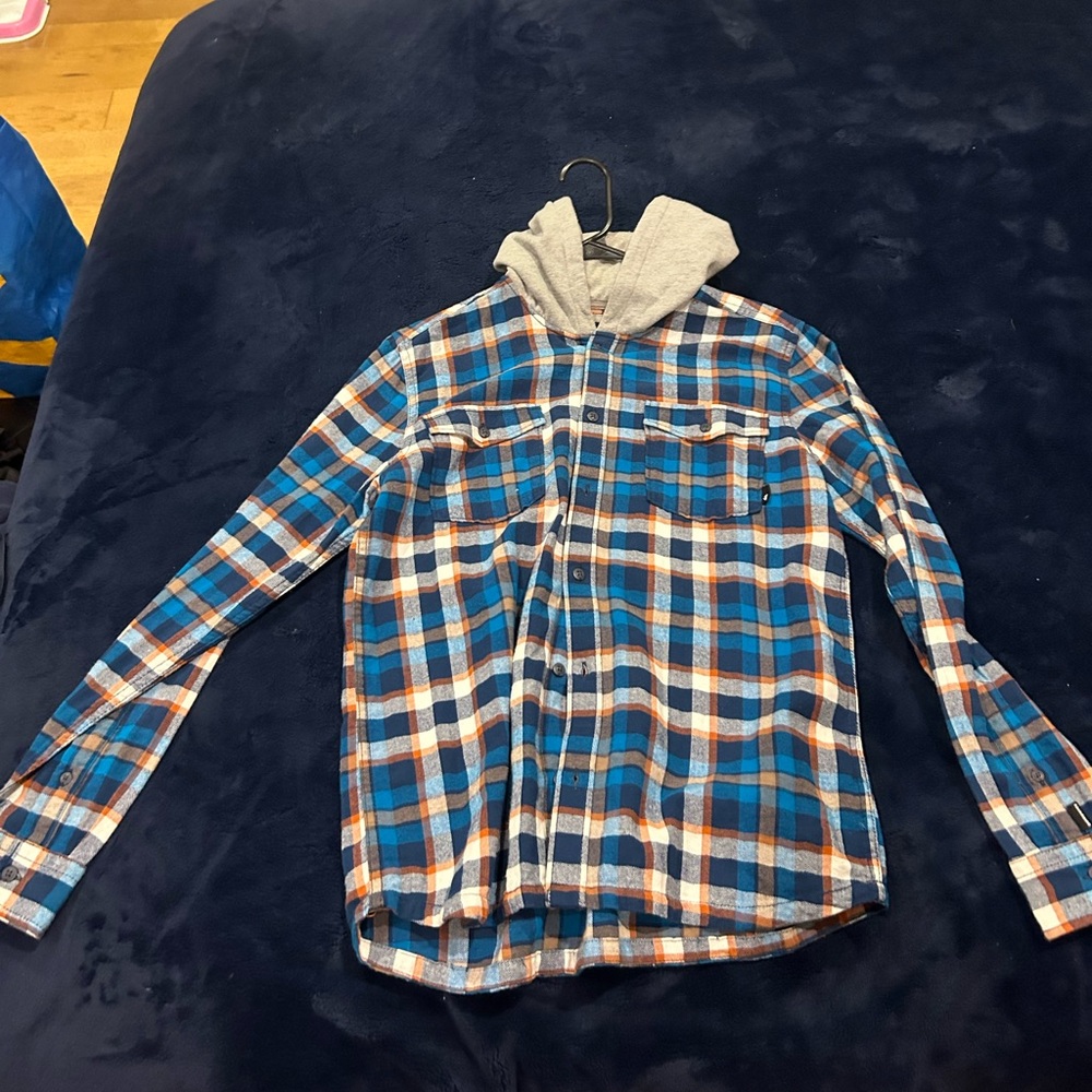 Youth boys Quicksilver button down flannel hoodie size 14